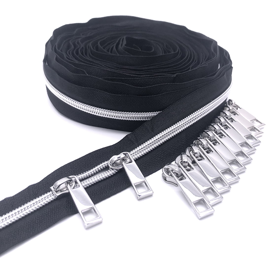 Zipper by the Yard - Metallic Black - Gunmetal Teeth - Number 5 Nylon -  Pursey Whipped