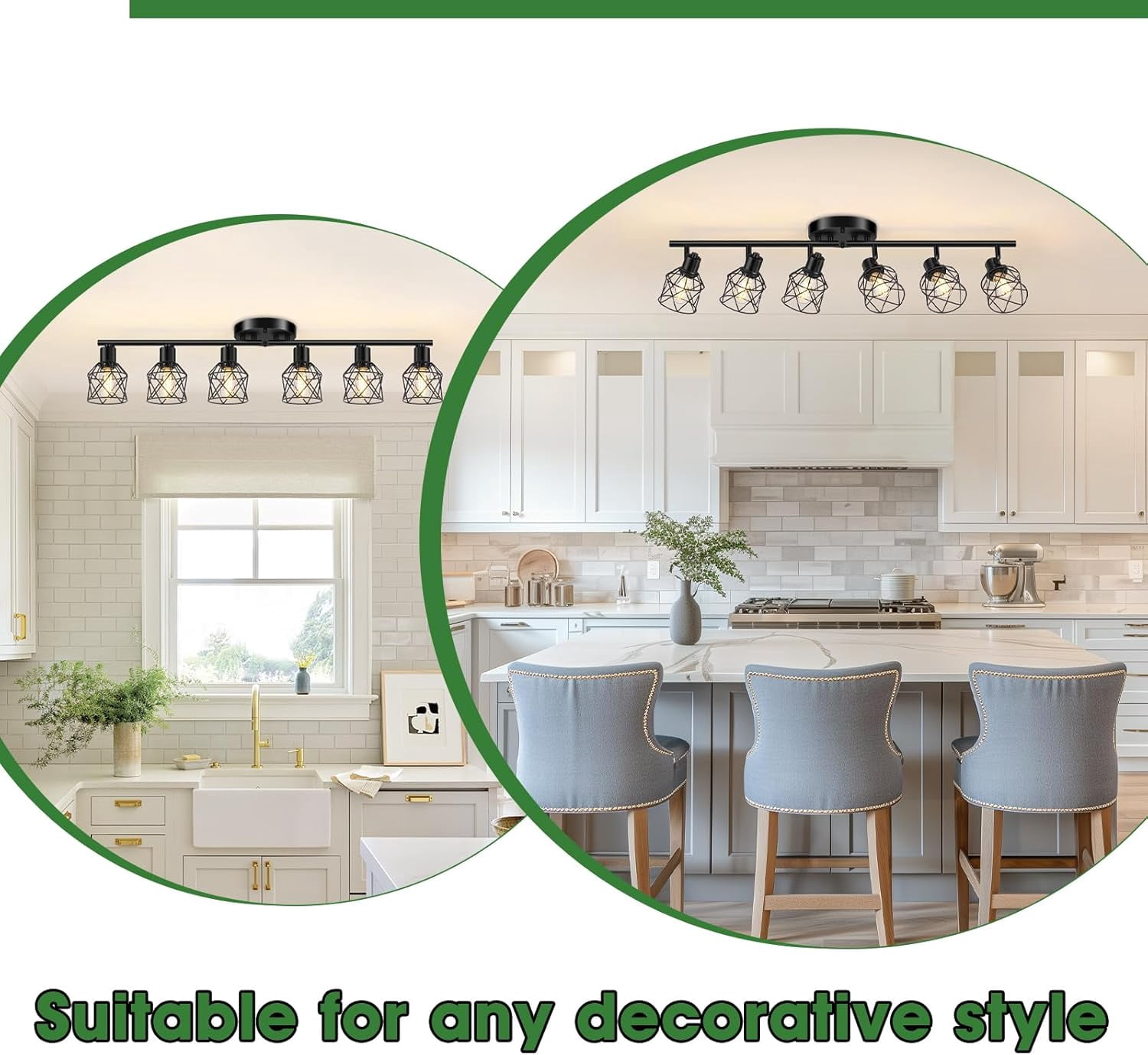 6-Light Track Lighting Kit Multi-Directional Ceiling Light Fixtures Kitchen Track Lighting Fixtures Flexibly Rotatable Light Head for Living Room, Dining Table, Foyer