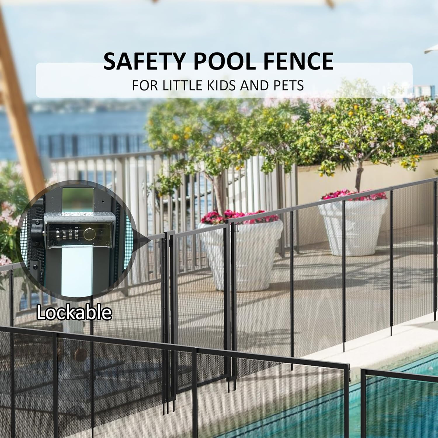 Domi 4.5FT x 48FT DIY Pool Safety Fence – Removable Black Mesh Fence for Inground Pools, Outdoor Backyard Swimming Pool, Garden Pool Protection