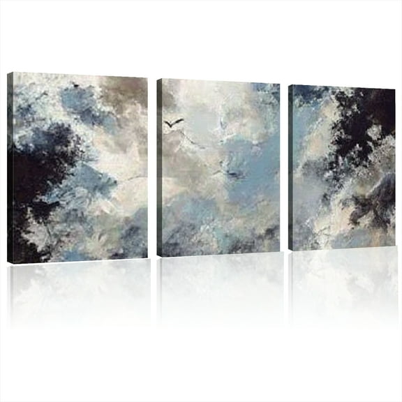 Large Abstract Wall Art- Gray Blue Canvas Picture For Living Room Aesthetic Black White Brown Painting Prints Decor Modern Abstract Artwork Wall Art For Bedroom Home Office 12x16inchx3pcs