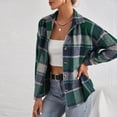 thumbnail image 4 of Jinhomg Women's Flannel Plaid Jacket Fall Winter Casual Long Sleeve Button Down Shacket Warm Cozy Lapel Collared Fuzzy Shirt Jackets Army Green L, 4 of 9