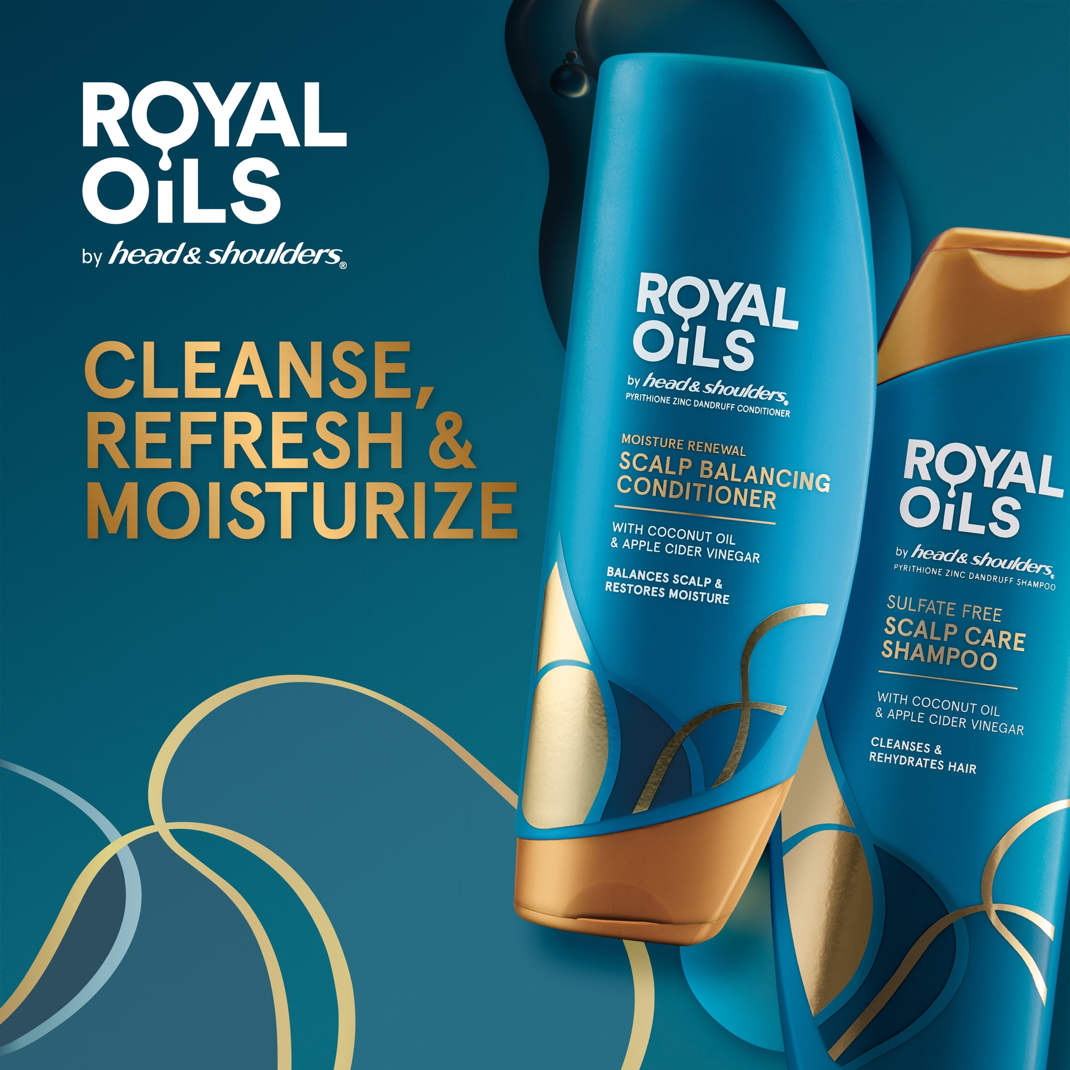Royal Oils by Head & Shoulders Sulfate Free Scalp Care Shampoo and Moisture Renewal, All Hair Types, 12.8/13.5 fl oz