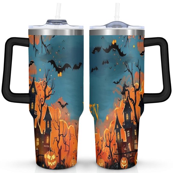 Spider Web Halloween Tumbler 40oz - Gothic Cobweb Skeleton Print - Double Wall Insulated Cup - Leak Proof Lid
