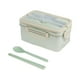 thumbnail image 2 of Fiambrera Bento de 3 compartimentos para adultos y recipiente hermético para alimentos de 1000 ml apto para microondas con palillos y cuchara, color rosa, verde y azul., 2 of 6