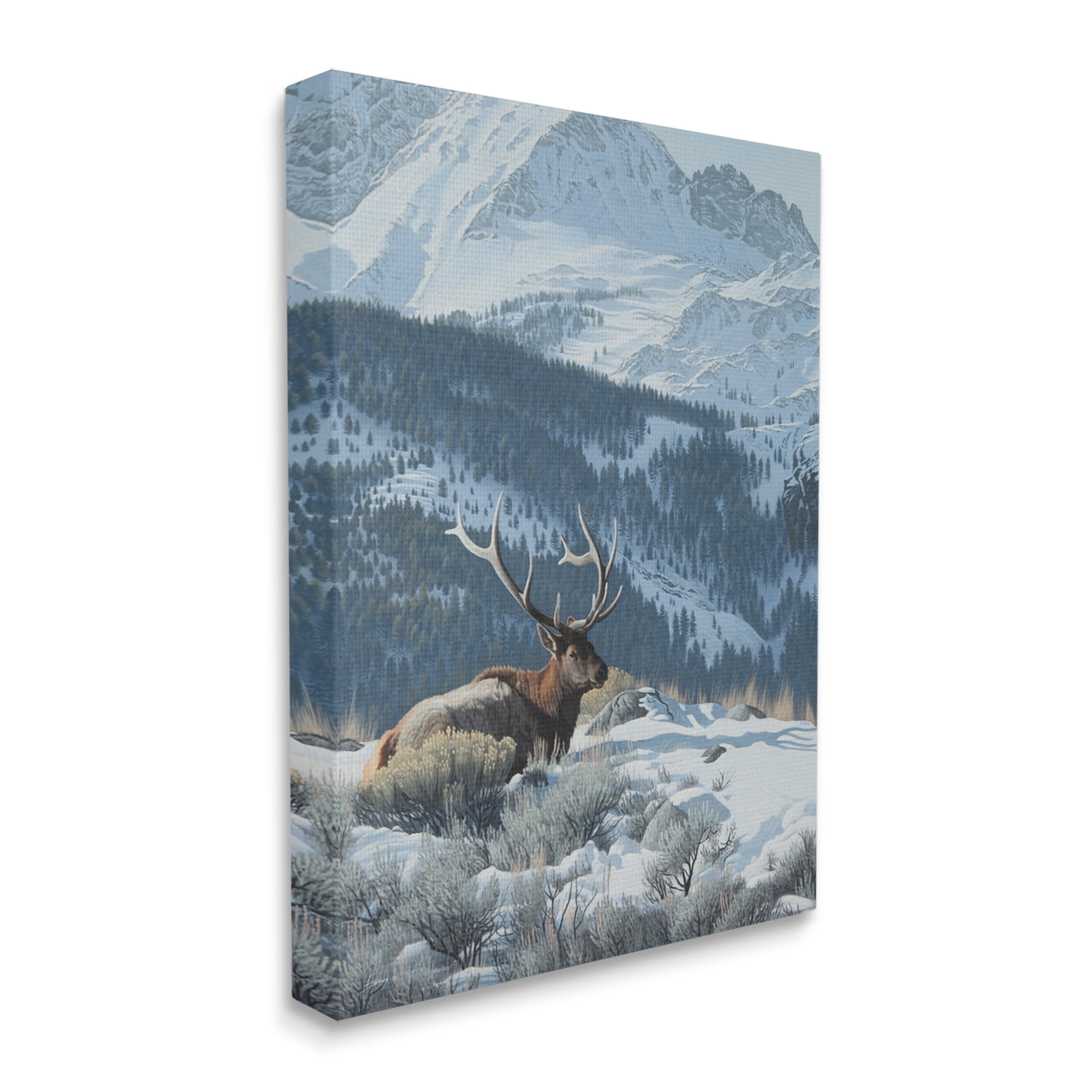 Stupell Industries Deer in Snowy Mountains Nature Painting Gallery Wrapped Canvas Print Wall Art, 16 x 20