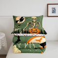 thumbnail image 5 of Homewish Spooky Halloween Carving Skeleton Queen Comforter Set,Bat Witch Print Comforter Sets Queen,Dark Green Orange,Halloween Reversible,3 Pieces,1 Comforter and 2 Pillowcases, 5 of 7