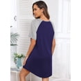 thumbnail image 4 of TEMOFON Summer Dresses for Women Short Sleeve Crew Neck Nightgown Colorblock Sleep Midi Nightdress Pullover Flowy Dark Blue L, 4 of 8