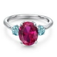 thumbnail image 3 of Gem Stone King 4.00 Ct Oval Red Created Ruby Blue Zircon 925 Sterling Silver Ring (Size 5), 3 of 6