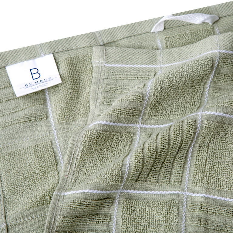 THYME & SAGE KITCHEN TOWELS (4) BLUE GRAY WHITE GREEN STRIPED COTTON 16 X  26 NWT