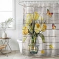 thumbnail image 6 of Yellow Tulip Shower Curtain Set - Standard 72" x 72" Washable Bathtub Curtain with 12 Hooks, Vintage Spring Floral Retro Art Butterfly Wooden Waterproof Fabric Shower Curtains for Bathroom/Bathtub, 6 of 6