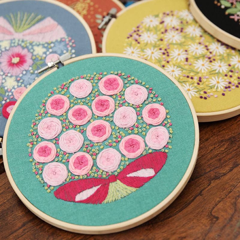 Embroidery Kits with Plants Patterns Beginner Cross Stitch Kits Hand-Embroidered DIY Material Package European-Style Embroidery Flower Set for Adults