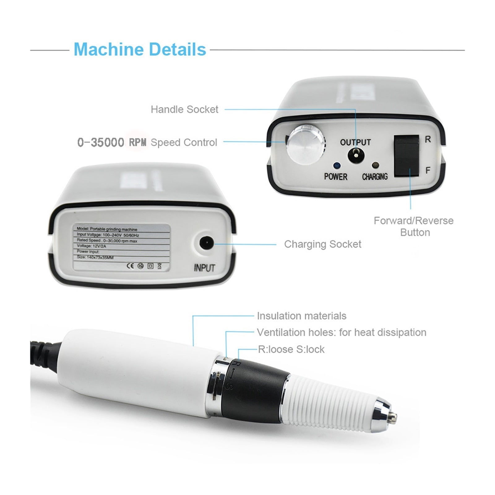 Nail Drill Machine, 35000RPM Portable Rechargeable For Manicure And Pedicure, Nail Manicure Machine For Professionals ,Low Noise