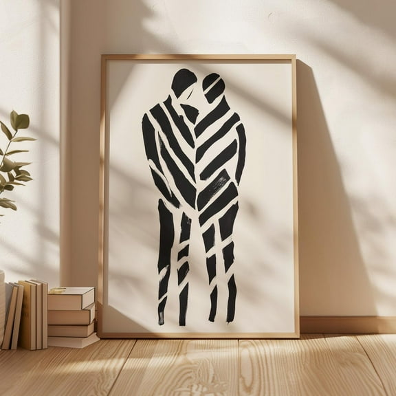 Modern Couple Abstract Art Print, Black And White Minimalist Bold Striped Lovers, Contemporary Wall Art, Gift Wall Art, Modern Wall Decor, 8x12 UNFRAMED