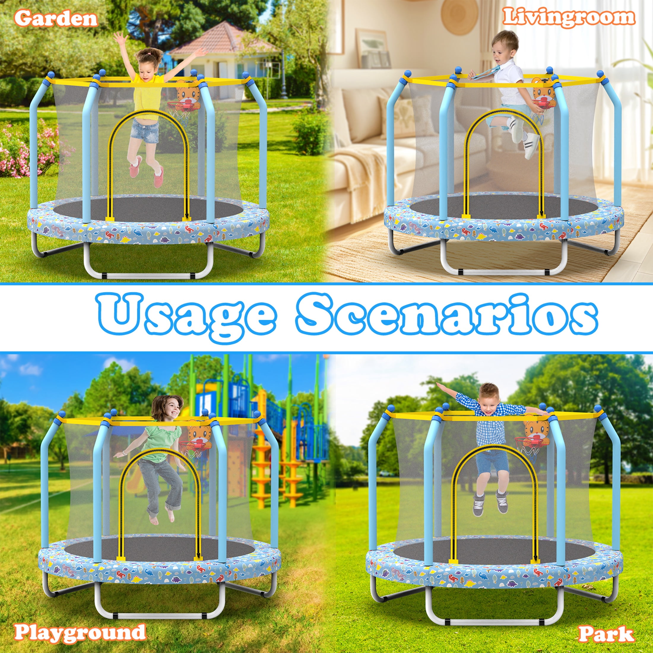55'' Toddler Trampoline for Kids, SEGMART Kids Trampoline with Enclosure Net and Balls, Indoor Outdoor Mini Small Trampoline Birthday Gifts for Boys and Girls Age 3 Months and up