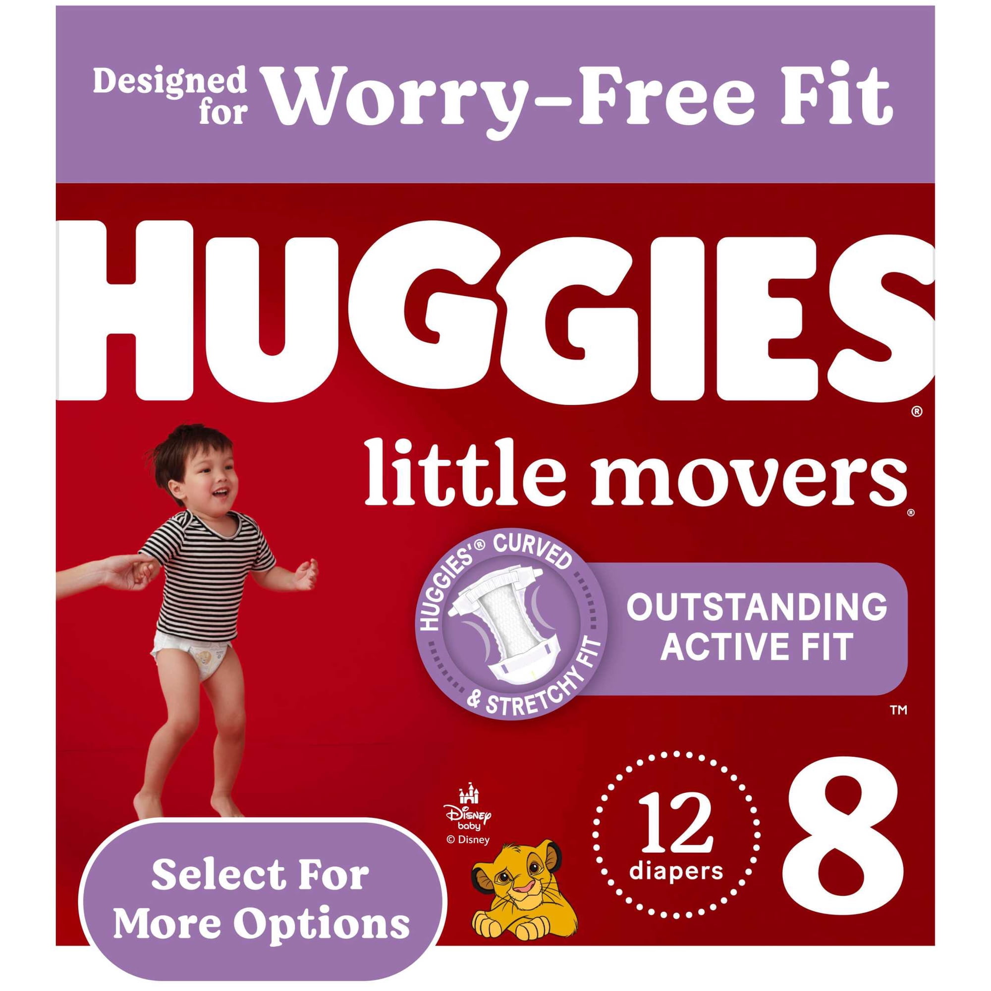 Huggies Little Movers, Extra Absorbent Baby Diapers Size 8, 12 Count