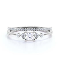 Anniversary Ring Minimalist 1.25 Carat Princess Cut Diamond Moissanite Engagement Ring, Dainty Wedding Ring in 925 Sterling Silver With 18k White Gold Plating Gift For Her Bridal Set, Matching Band