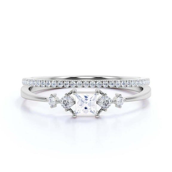 Anniversary Ring Minimalist 1.25 Carat Princess Cut Diamond Moissanite Engagement Ring, Dainty Wedding Ring in 925 Sterling Silver With 18k White Gold Plating Gift For Her Bridal Set, Matching Band