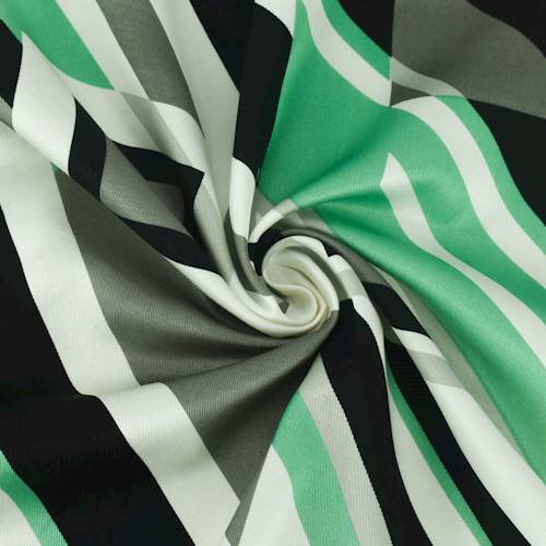 Jade Green/Black/Multi Geometric Twill Surah, Fabric By the Yard