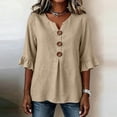 thumbnail image 2 of GERsome 3/4 Ruffled Sleeve T-Shirts for Women Button Down V-Neck Casual Business Work Summer Tops,Khaki,Size XL, 2 of 7
