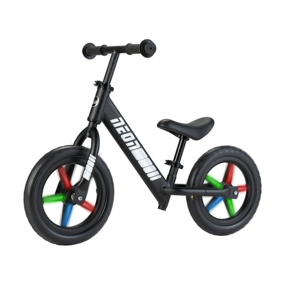 Yvolution Neon Kids Balance Bike LED Wheels, Adjustable Seat and Handlebar, 2 to 5 Years Old, Black, 1 Case