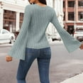 thumbnail image 4 of Lenpel Women's Lightweight Sweaters Trendy Crew Neck Ribbed Knit Bell Long Sleeve Shirts Soft Casual Blouses(Light Blue,X-Large), 4 of 5