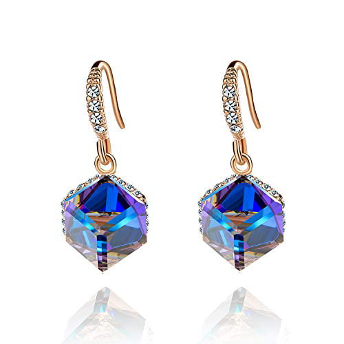 Austrian Crystal Heart Drop Leverback Earrings for Women Fashion Dangle Earring 14K Rose Gold Plated Hypoallergenic Jewelry