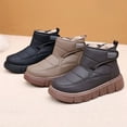 thumbnail image 5 of Platform Snow Boots for Women Hook and Loop Waterproof Leather Furry Lined Winter Ankle Boots Casual Round Toe Flat Walking Shoes Khaki Size 8, 5 of 7