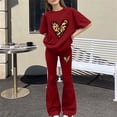 thumbnail image 5 of KVPLBQFD Girls Summer 2 Piece Outfit Heart Embellished Short Sleeve Top + Stretchy Flared Pants Set for Teens Girl Fashion Vacation Travel Clothes, 5 of 7