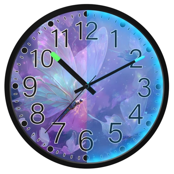Ryvnso Beautiful Butterfly 12 Inch Night Light Wall Clock Silent Battery Operated Luminous Clocks