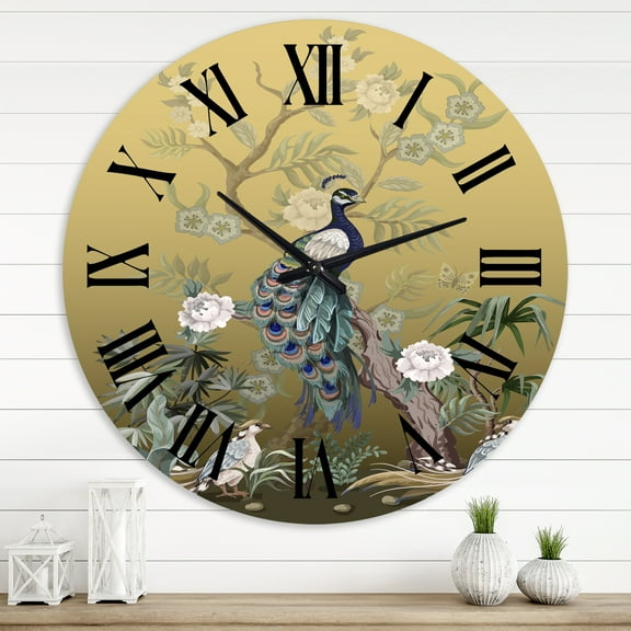 Designart 'Chinoiserie With Birds And Peonies Vi' Traditional Wall Clock