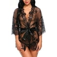thumbnail image 1 of Camisón de encaje para mujer, traje con cuello en V, lencería transparente, bragas con frente abierto, ropa de dormir con cinturón, 1 of 8