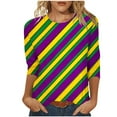 thumbnail image 2 of Cadancy Mardi Gras Womens Shirt Holiday 3/4 Sleeve Pullover Crewneck Tunic Tops Carnival Mask Print Funny Rave Party Blouse Loose Trendy Casual Outfits, 2 of 6