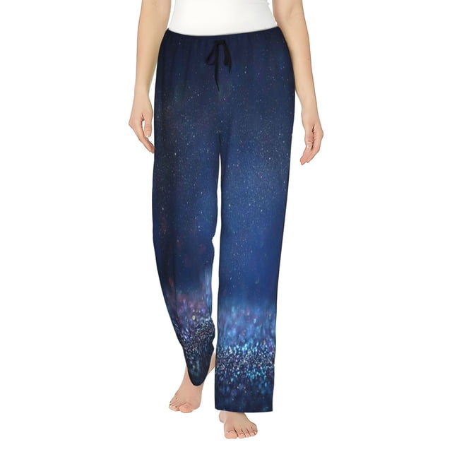 Fotbe Retro Blue Glitter Pantalones de Pijama para Mujer, Pantalones de Dormir, Pantalones Pj con Cordón y Bolsillos-Large