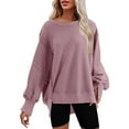 thumbnail image 2 of Dyfzdhu Sweatshirts for Women Oversized Crewneck Solid Color Sweatshirt Side Slit Long Sleeve Pullover Slouchy Fit Tops, 2 of 8