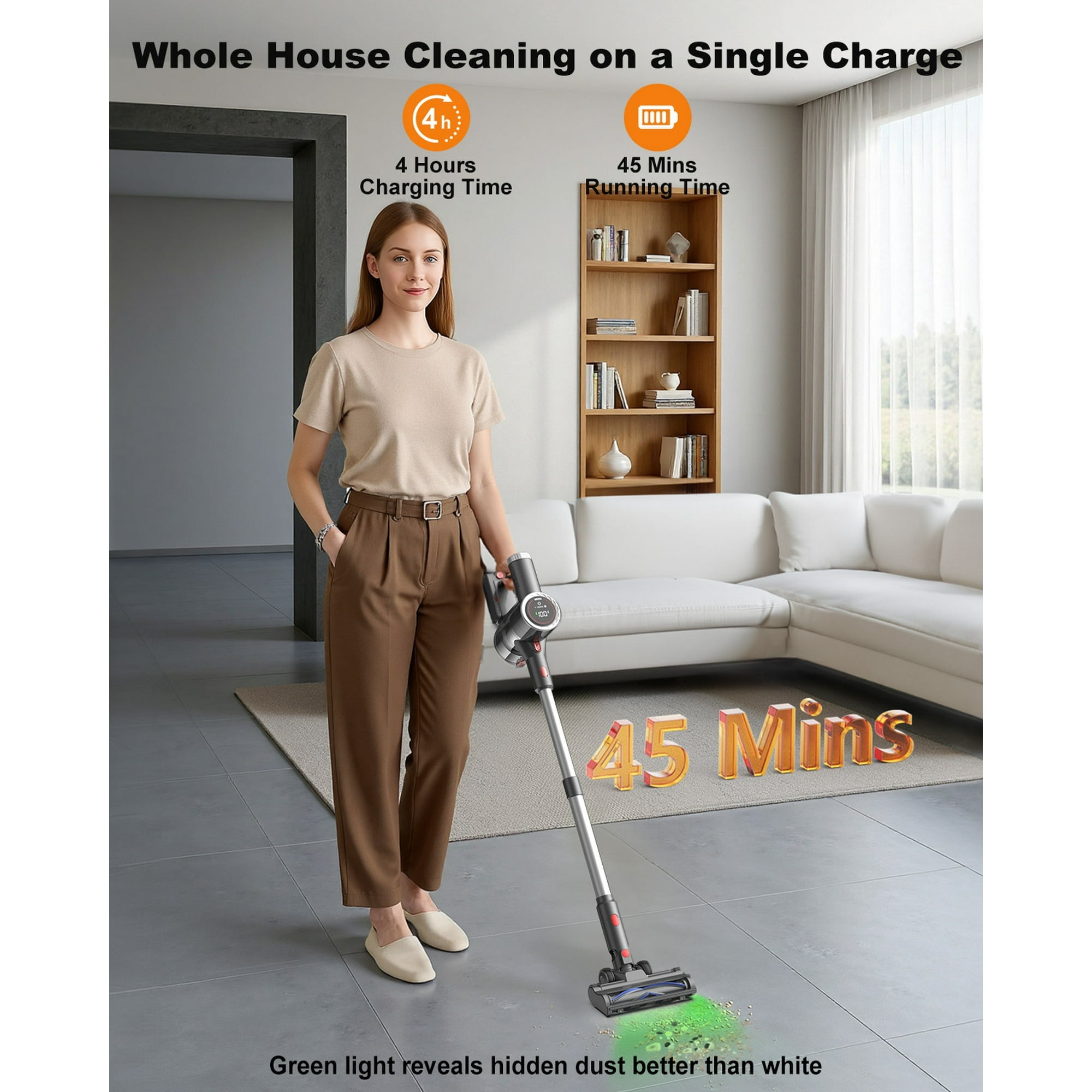PRASKY Cordless Stick Vacuum Cleaner Adjustable Length Lightweight for Carpet Hard Floor Pet Hair