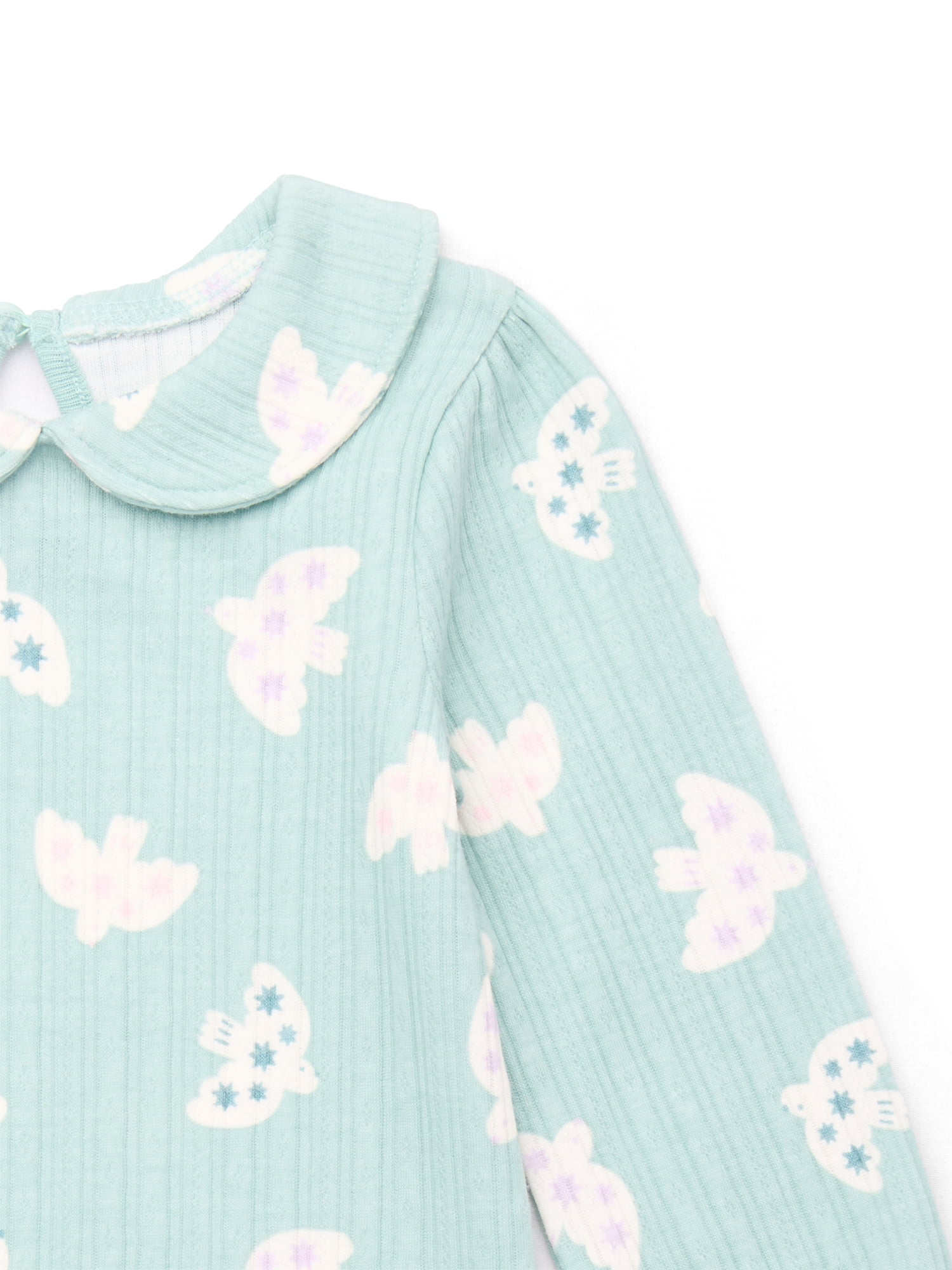 Garanimals Baby Girl Printed Pointelle Collared Bodysuit with Long Sleeves, Sizes 0-24 Months