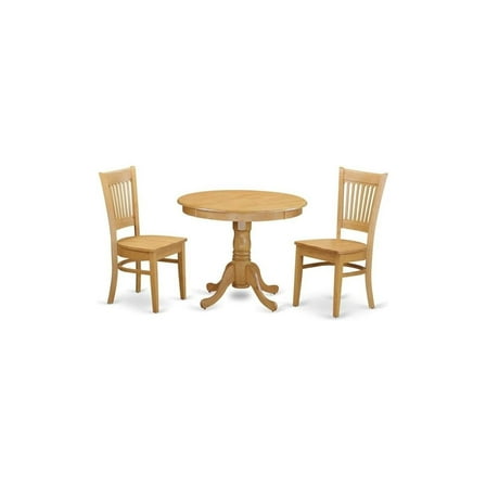 HomeStock 3 Piece Dining Set Includes a Round Dining Room Table with Pedestal and 4 Wood Seat Chairs, 36x36 Inch,Oak