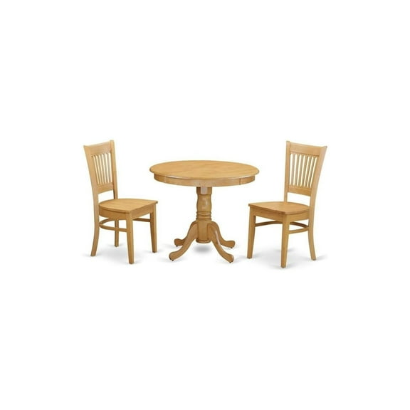 HomeStock 3 Piece Dining Set Includes a Round Dining Room Table with Pedestal and 4 Wood Seat Chairs, 36x36 Inch,Oak