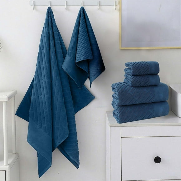 Danhjin C Otton Gant de Toilette Coton 2 Serviettes 2 Serviettes de Bain Ensemble de Quatre Pièces Confortable Absorbant Épaissi