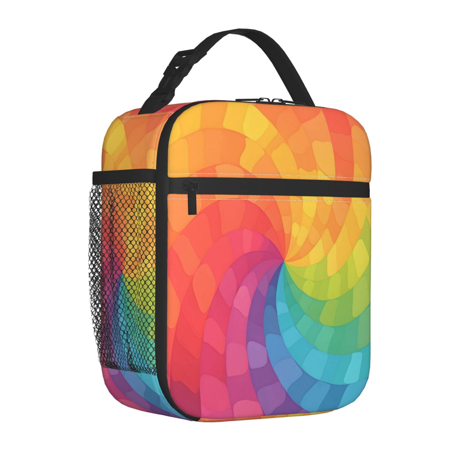 Lunch Bag For Women Men Insulated Portable Lunch Box Bento Box Office Picnic Travel Cooler Bag Mediumvioletred Tie Dye Background Rainbow Colors_2