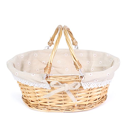 Wicker Basket Natural Shopping Picnic Oval With Handle New