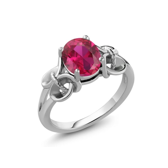 Gem Stone King 925 Sterling Silver Red Created Ruby Ring for Women (2.00 Cttw, 9X7MM Oval, Available in Size 5,6,7,8,9)