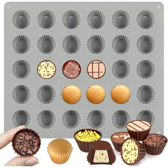 Peanut Butter Cup Molds, Bite-Size Chocolate Molds, 30-Cavity Mini Silicone Candy Mold for Fat Bomb, Jelly, Ice and Cordial Truffles Cupcake