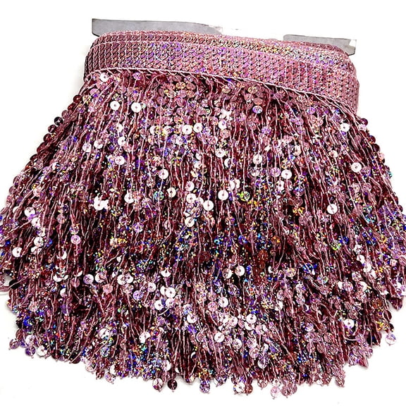 NAMZI 11 Yard 6.1 Inch Sequins Fringe Trim, Sequins Lace Sparkling Fringe Trim Tassel Ribbon for DIY Latin Dance Dress Clothing Sewing Craft Decor, Pink