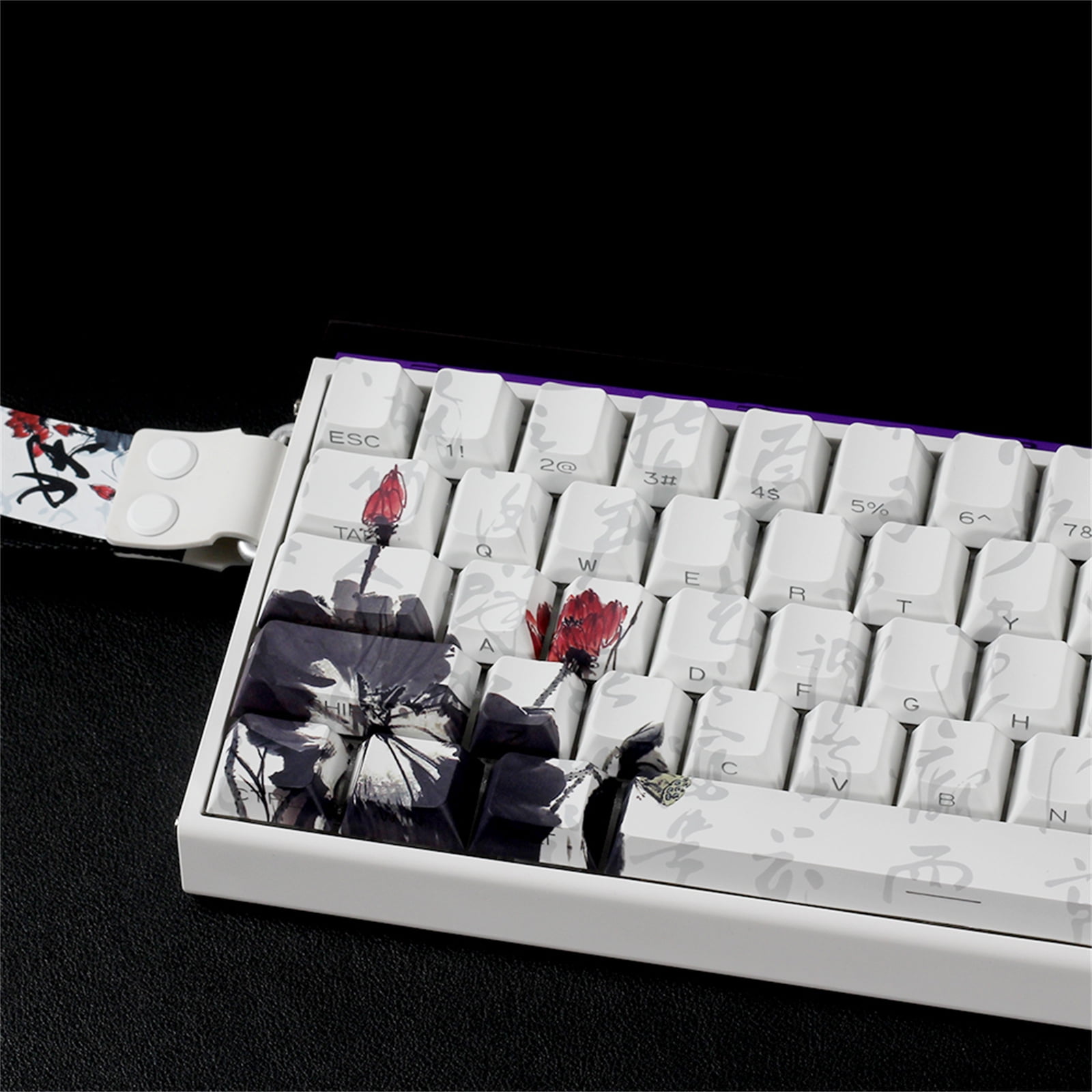PBTs Keycaps for Mechanical Keyboards 65 Percent Layout Japanese Plums Blossoms Theme OEM Height Profile with Oil Resistant Coating