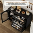 thumbnail image 4 of Mid Century Buffet Cabinet with Fluted Glass Doors and 3 Drawers, Modern Storage Sideboard Credenza for Dining Room Living Room Kitchen Coffee Bar, Black, 4 of 8