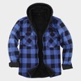 thumbnail image 2 of Bwdbhd Mens Jackets Lightweight Men's Full Zip Hooded Flannel Jacket Button Cotton Plaid Jacket Outdoor Coat for Men Blue,3XL, 2 of 5