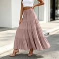 thumbnail image 4 of Qulqfy Womens Summer Maxi Pleated Long Skirts Flowy Boho Ruffle Drawstring High Waisted Pink Skirts for Women XS, 4 of 5