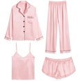 thumbnail image 1 of Conjunto de pijama SWOMOG de satén para mujer, 4 unidades, color rosa sakura, talla M, 1 of 6