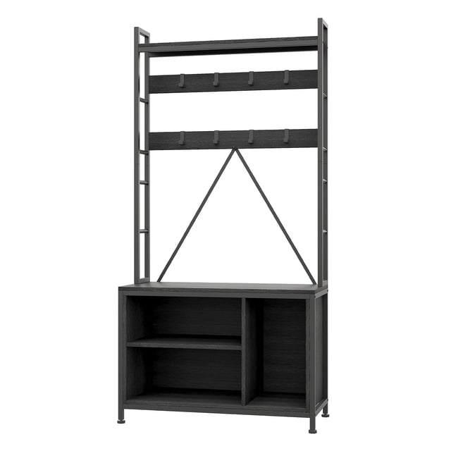 Coat Rack, Metal Panel Entryway Hall Tree,Shoe Storage, Entryway Bench, Removable Hooks